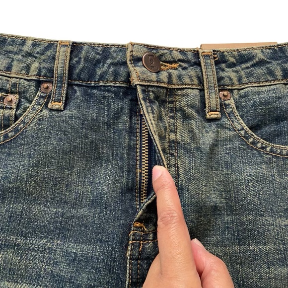 l.e.i. Denim pencil skirt juniors size 1 distressed look with raw hem - Picture 7 of 13